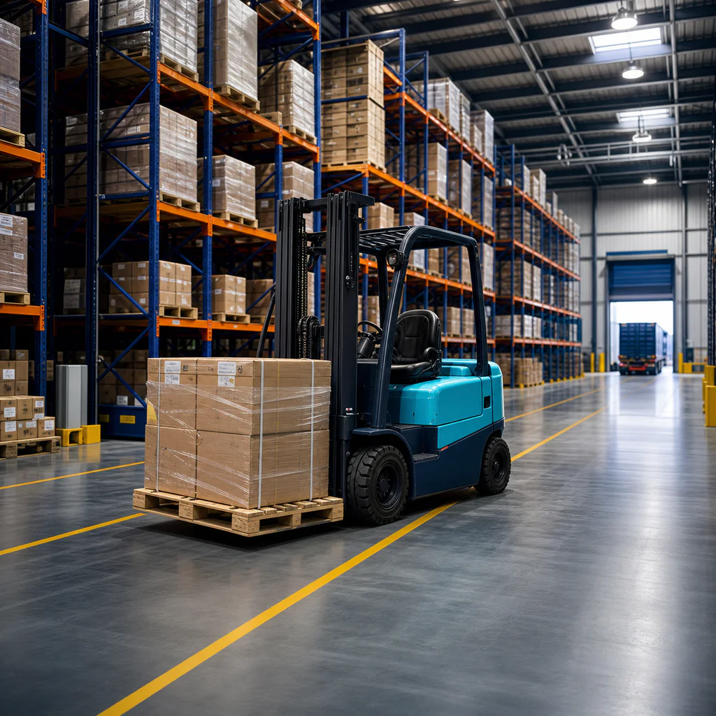 Forklift operation in a distribution warehouse