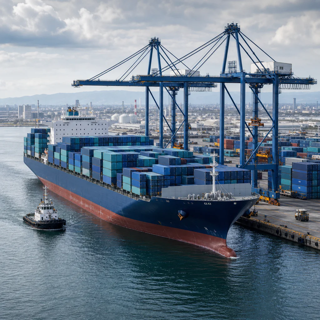 Container ship at a North America port